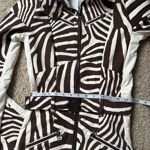 Bogner Misha Zebra Print Ski Suit Jumpsuit NWT US 6 White Brown Padded - Picture 7 of 10